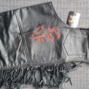 Chaps Lady 3XL Leather Red Rose Fringed NWT